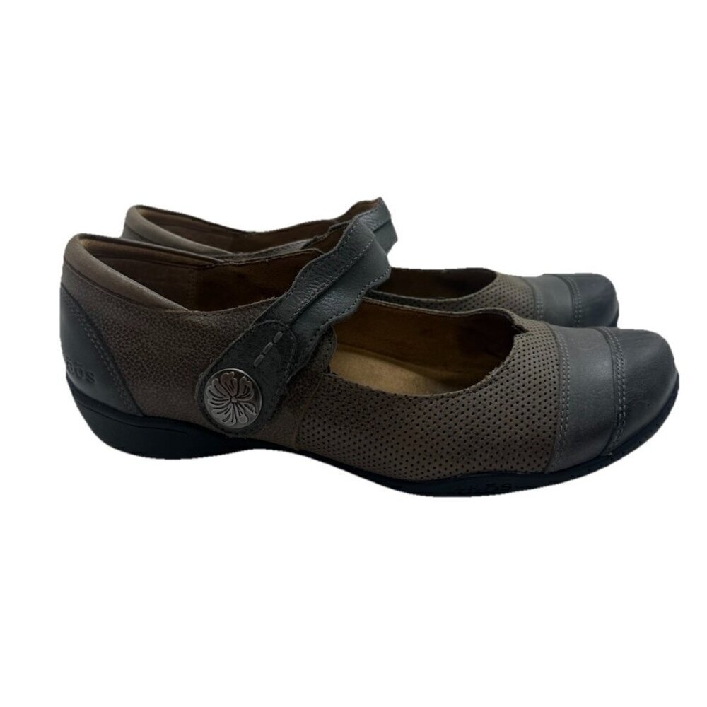 Taos Bravo Mary Jane Women's 8W Shoes Flats 13241 Brown Gray Leather Hook & Loop